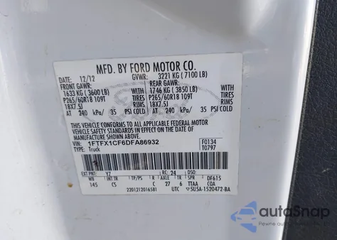 2013 Ford F-150 Stx z USA, uszkodzony, nr VIN 1FTFX1CF6DFA86932